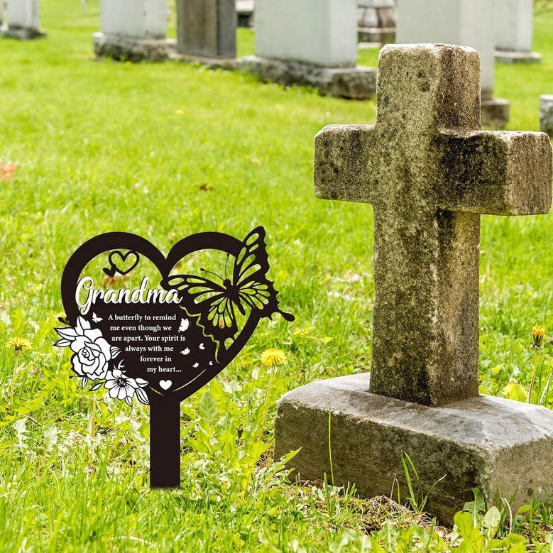 Heartfelt Grandma Memorial Gifts Flower & Butterfly Metal Plaques For Outdoor Cemetery Decor