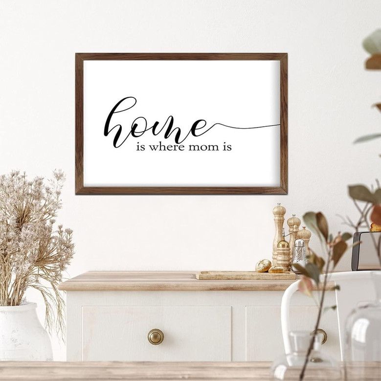 Farmhouse Christian Canvas - 'Home Is Where Mom Is' Wall Art For Kitchen And Living Room Decor