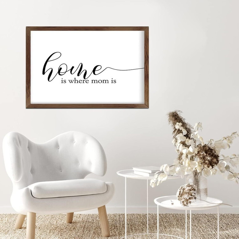 Farmhouse Christian Canvas - 'Home Is Where Mom Is' Wall Art For Kitchen And Living Room Decor