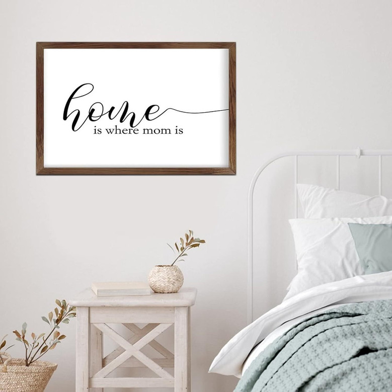 Farmhouse Christian Canvas - 'Home Is Where Mom Is' Wall Art For Kitchen And Living Room Decor
