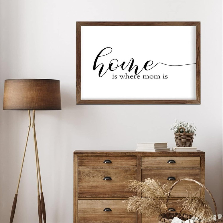 Farmhouse Christian Canvas - 'Home Is Where Mom Is' Wall Art For Kitchen And Living Room Decor