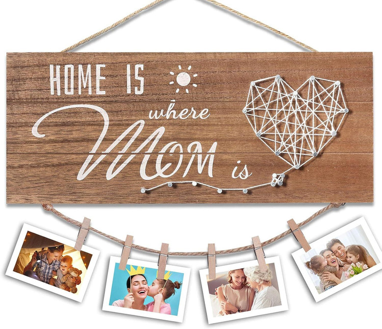 Home Is Where Mom Is Wall Art - Personalized Wood Sign For Mom's Birthday Or Mother's Day Gift From Daughter, Son, Kids