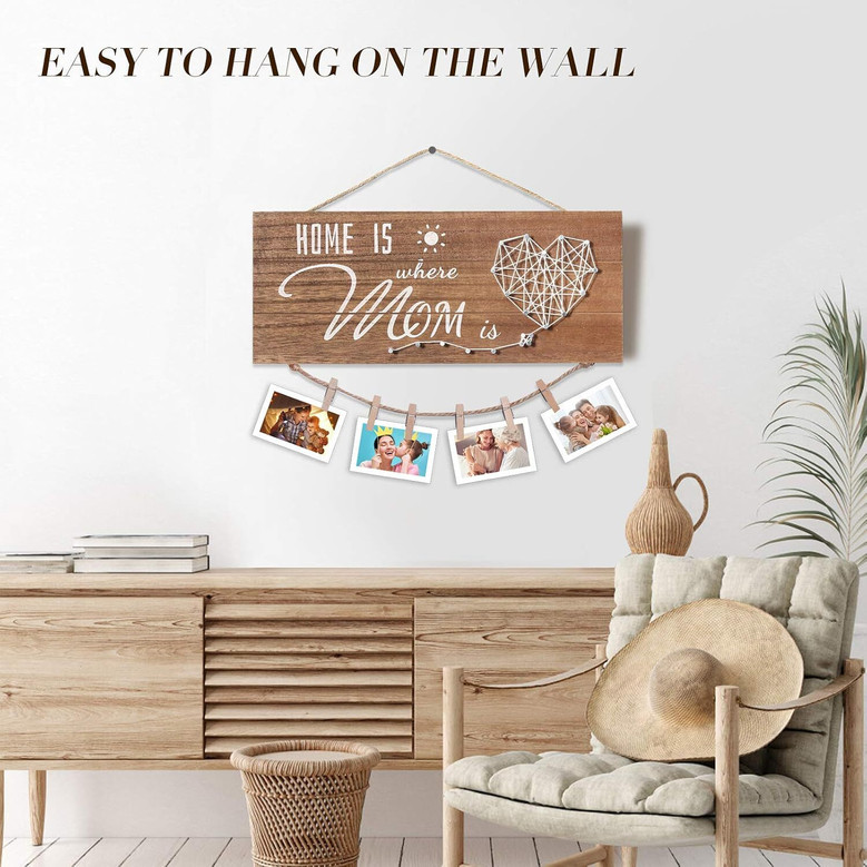 Home Is Where Mom Is Wall Art - Personalized Wood Sign For Mom's Birthday Or Mother's Day Gift From Daughter, Son, Kids