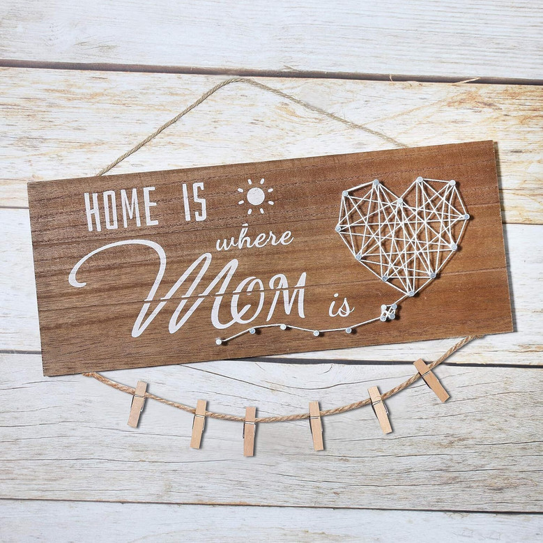 Home Is Where Mom Is Wall Art - Personalized Wood Sign For Mom's Birthday Or Mother's Day Gift From Daughter, Son, Kids