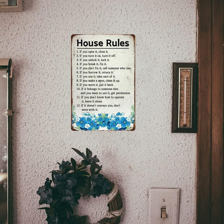 Farmhouse Family Rules Metal Sign For Living Room Inspirational Tin Wall Art Decor