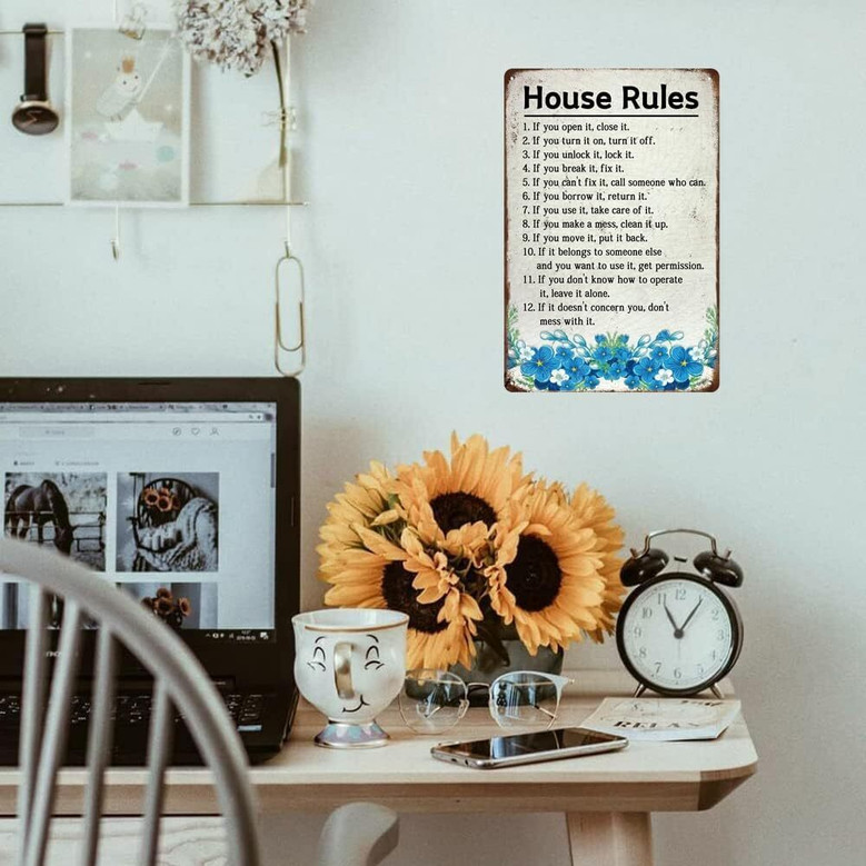Farmhouse Family Rules Metal Sign For Living Room Inspirational Tin Wall Art Decor