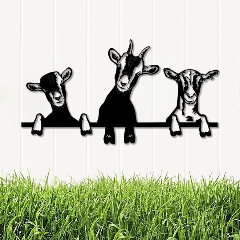 Heartfelt Metal Goat Signs For Farmhouse Outdoor Decor - Rustic Silver Goat Family Sign