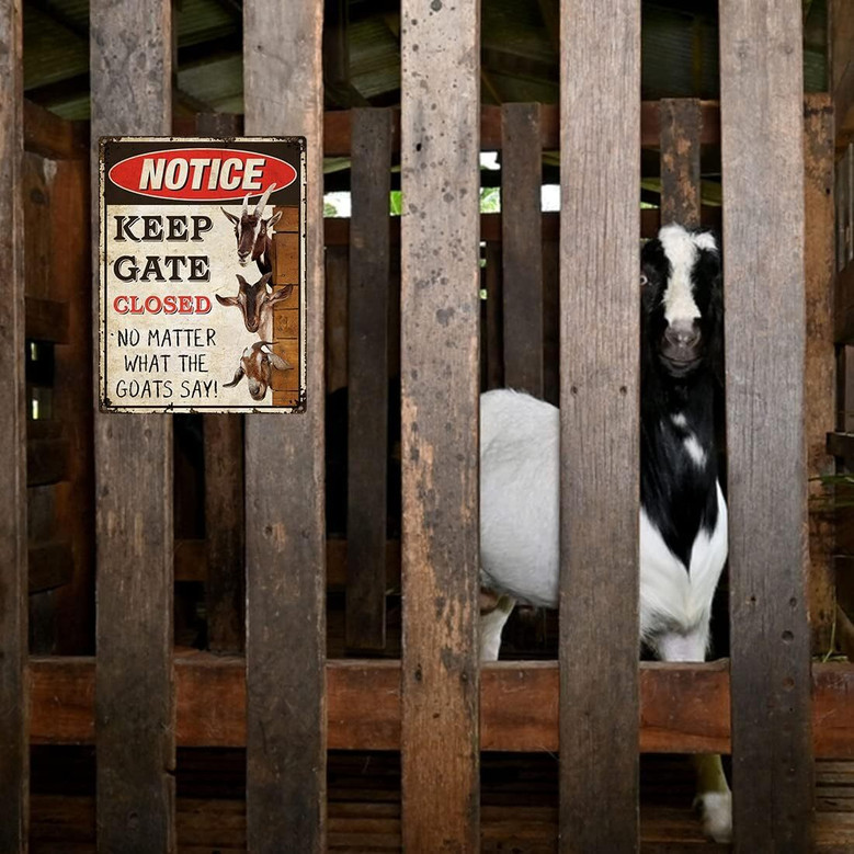 Personalized Metal Goat Signs For Farmers - Keep Gate Closed Weather Resistant Outdoor Decor