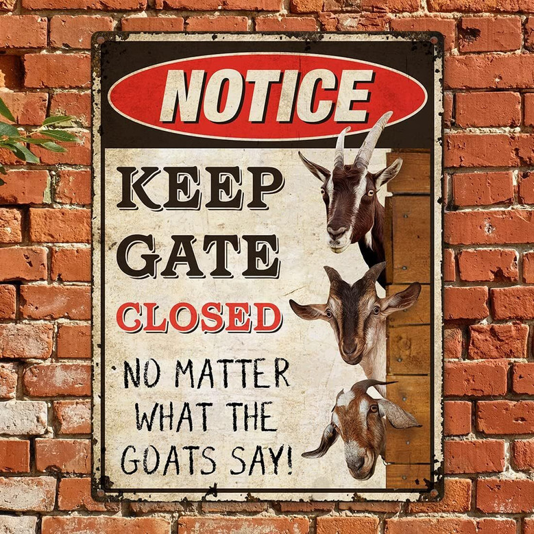 Personalized Metal Goat Signs For Farmers - Keep Gate Closed Weather Resistant Outdoor Decor