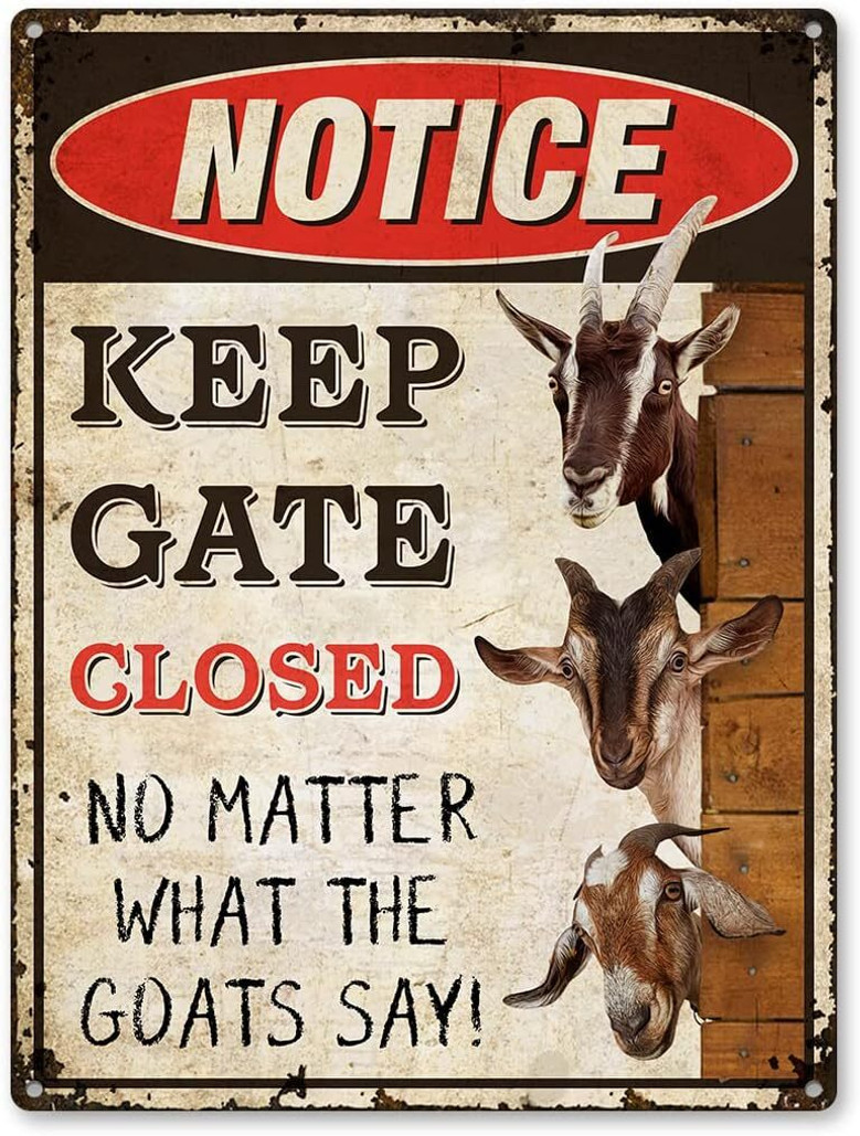 Personalized Metal Goat Signs For Farmers - Keep Gate Closed Weather Resistant Outdoor Decor