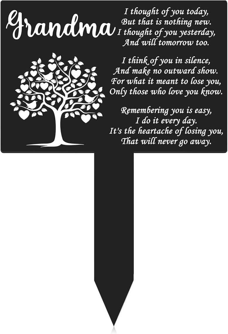 Thoughtful Grandma Memorial Metal Grave Marker Plaque - Waterproof Sympathy Garden Stake For Cemetery Decoration