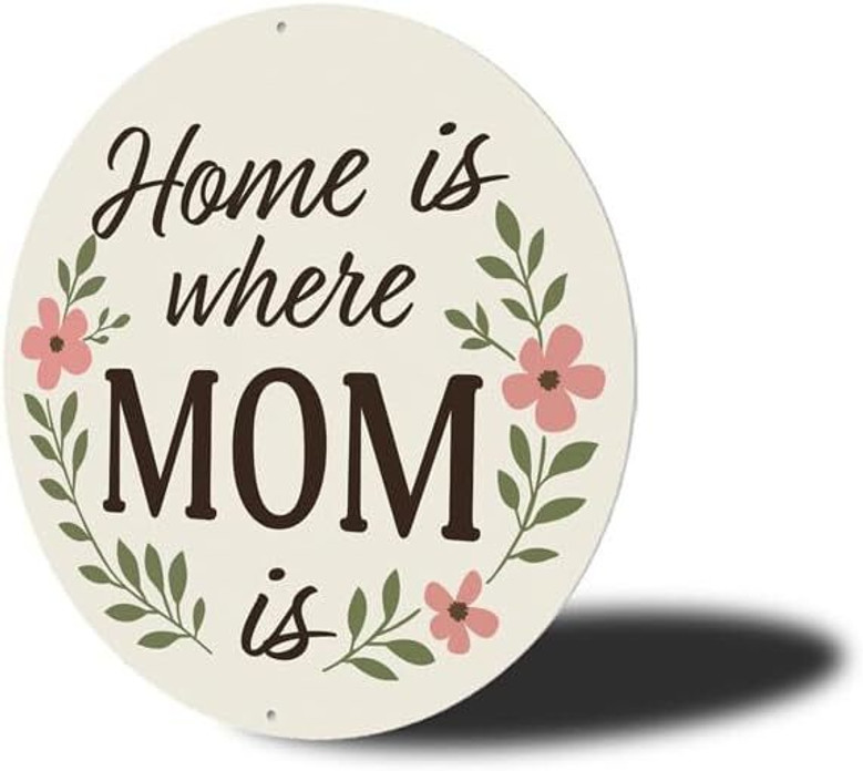 Heartfelt Home Is Where Mom Is Round Wood Sign For Kitchen Decor