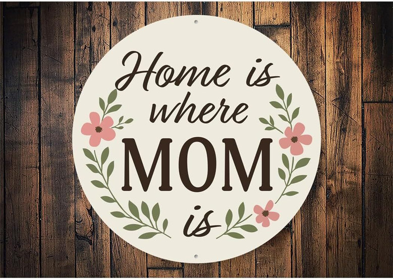 Heartfelt Home Is Where Mom Is Round Wood Sign For Kitchen Decor