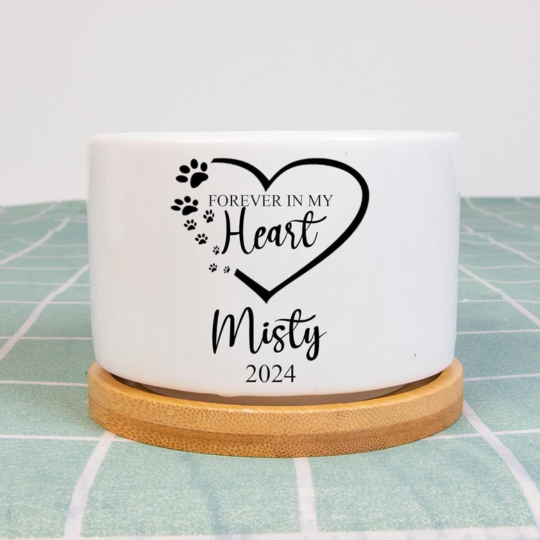 Touching Personalized Pet Memorial Plant Pot With Bamboo Tray Sympathy Gift For Pet Loss