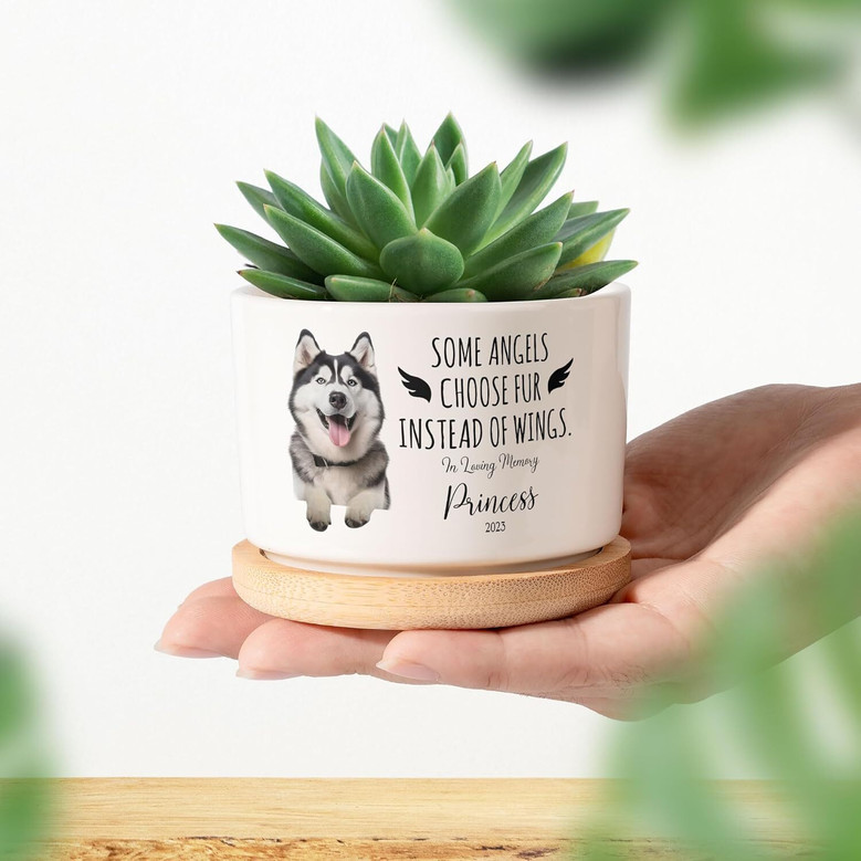 Custom Dog Photo Planter Pot For Mom - Personalize With Dog's Name - Pet Sympathy Gift - Indoor Or Garden DéCor