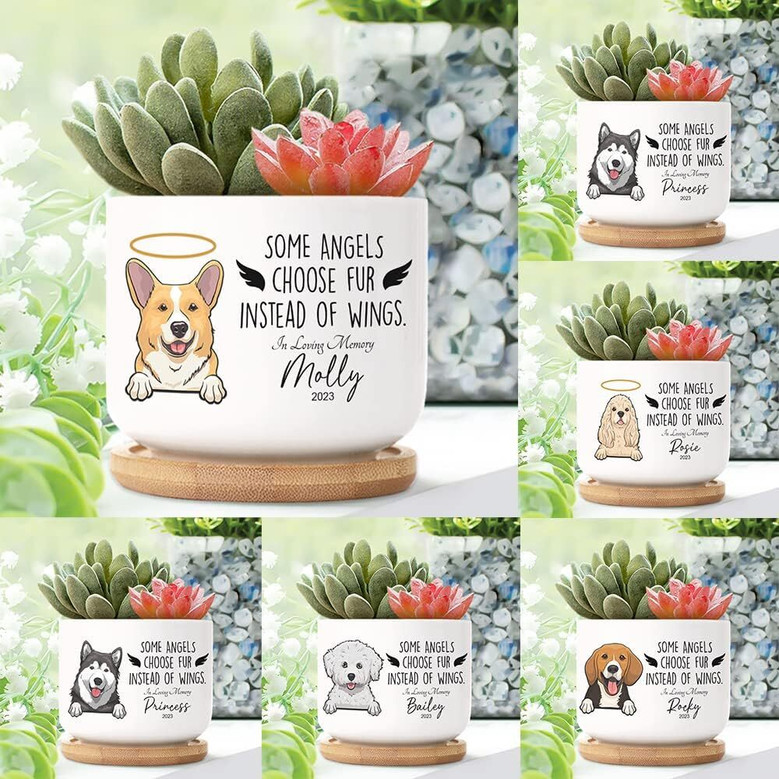 Touching Personalized Pet Memorial Plant Pot - Succulent Remembrance Gift With Bamboo Tray For Patio Or Garden