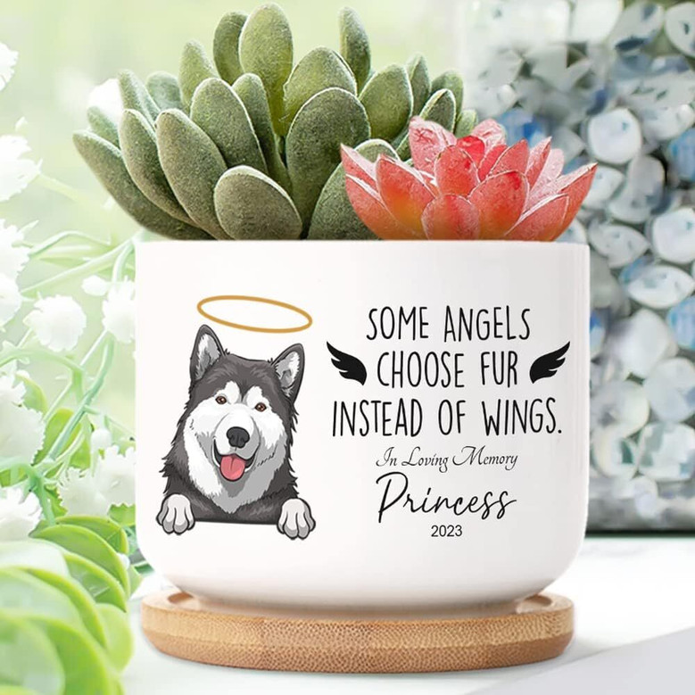 Touching Personalized Pet Memorial Plant Pot - Succulent Remembrance Gift With Bamboo Tray For Patio Or Garden