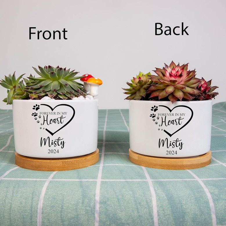Touching Personalized Pet Memorial Plant Pot With Bamboo Tray Sympathy Gift For Pet Loss