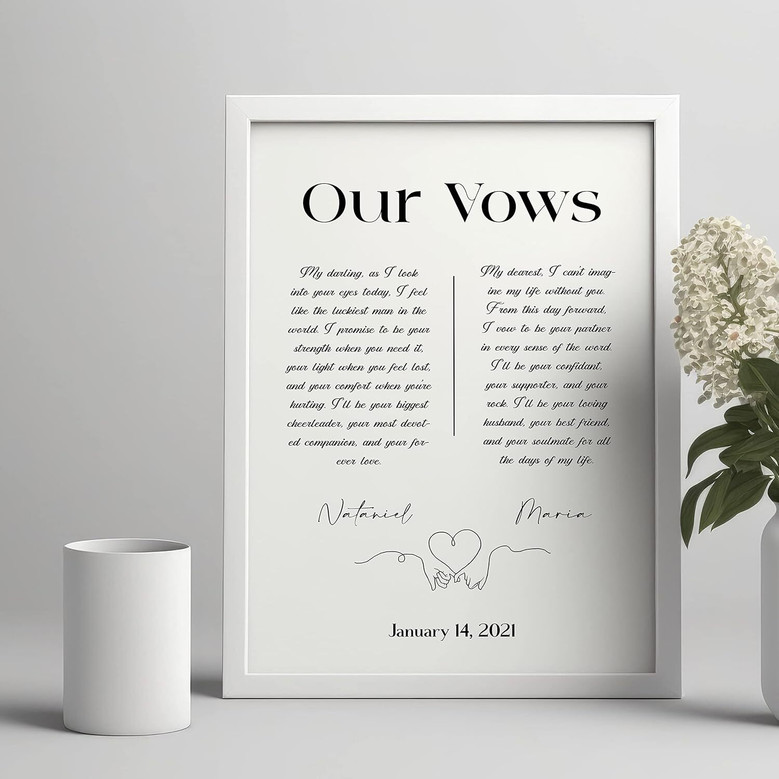 Custom Anniversary Wedding Vows Art | Canvas Gifts For Newlyweds & Vow Renewal | Elegant Home DéCor