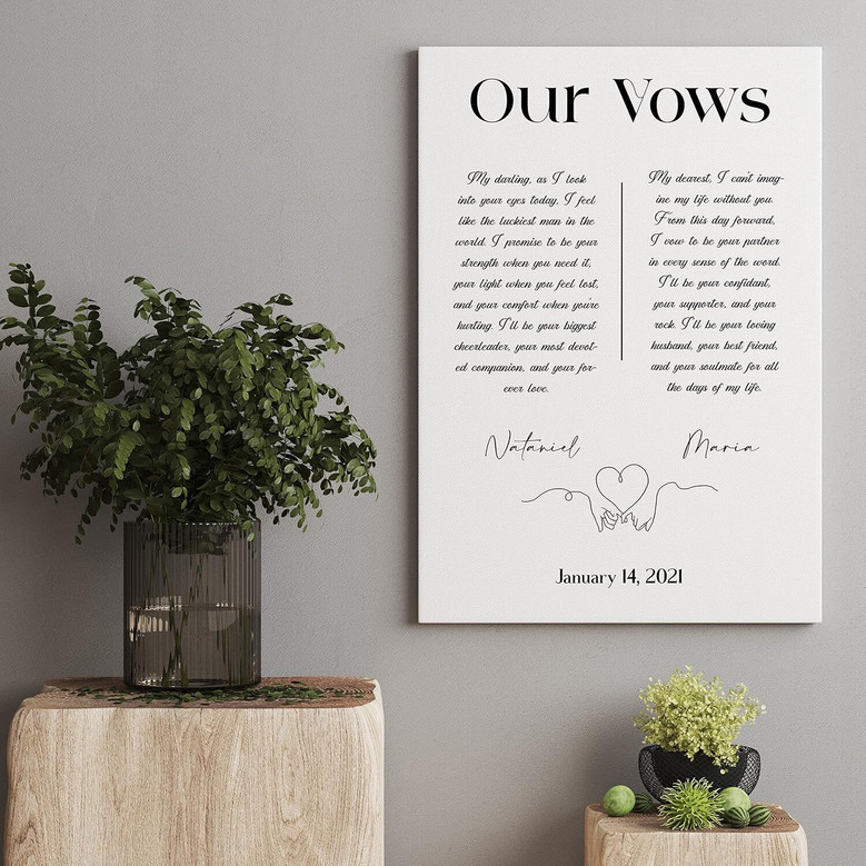 Custom Anniversary Wedding Vows Art | Canvas Gifts For Newlyweds & Vow Renewal | Elegant Home DéCor