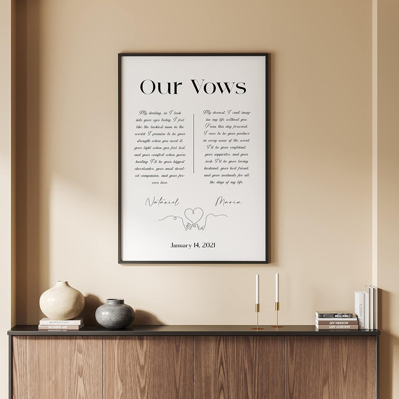 Custom Anniversary Wedding Vows Art | Canvas Gifts For Newlyweds & Vow Renewal | Elegant Home DéCor