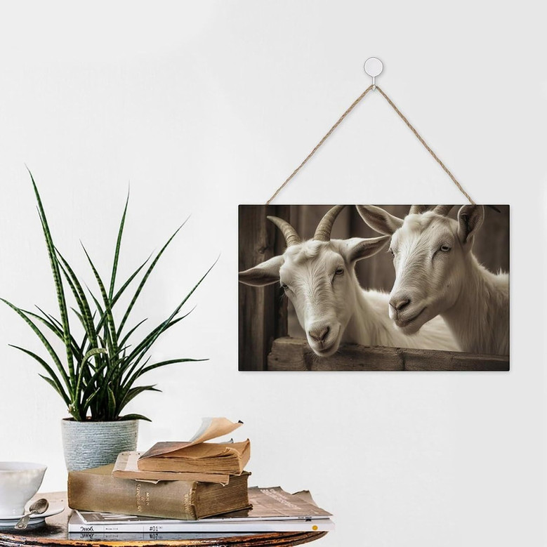 Farmhouse Style Welcome Sign - Personalized Wood Goat Sign For Indoor Outdoor Porch Wall Decor