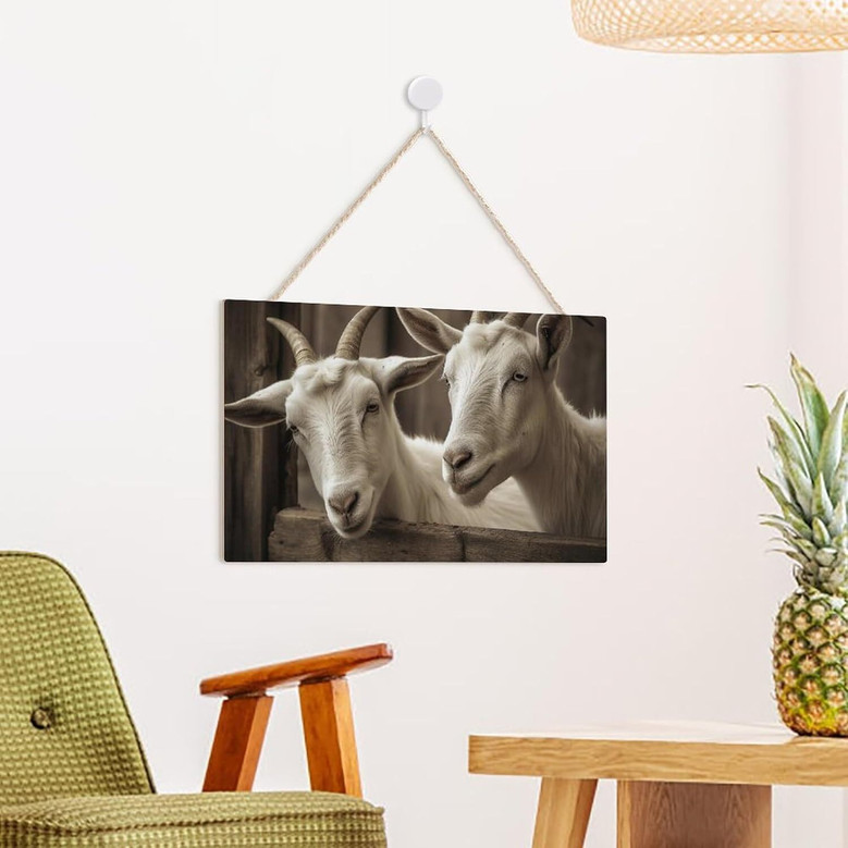 Farmhouse Style Welcome Sign - Personalized Wood Goat Sign For Indoor Outdoor Porch Wall Decor
