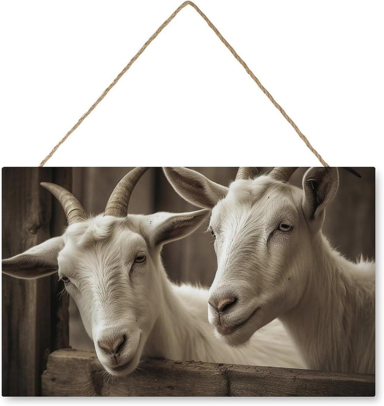 Farmhouse Style Welcome Sign - Personalized Wood Goat Sign For Indoor Outdoor Porch Wall Decor