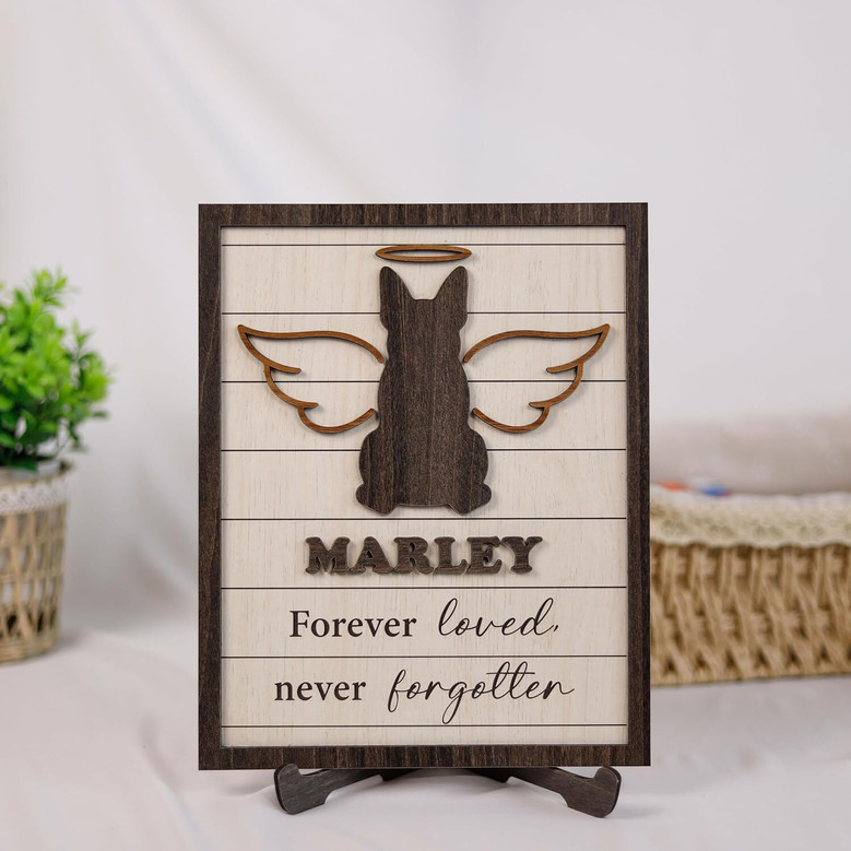 Personalized Pet Silhouette Memorial Wooden Sign - Heartfelt Pet Loss Gif
