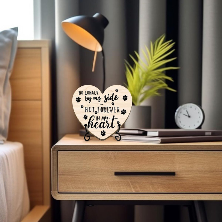 Pet Memorial Wooden Signs - No Longer By My Side, Forever In My Heart Remembrance Decor For Loss Of Dog Or Cat