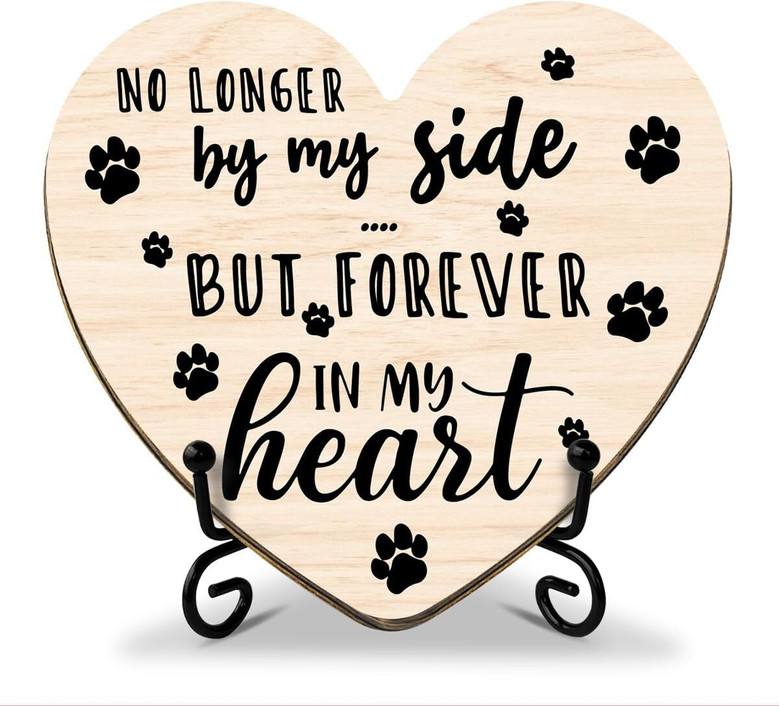 Pet Memorial Wooden Signs - No Longer By My Side, Forever In My Heart Remembrance Decor For Loss Of Dog Or Cat