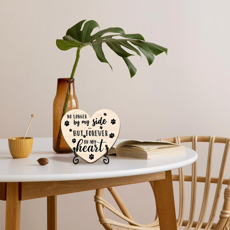 Pet Memorial Wooden Signs - No Longer By My Side, Forever In My Heart Remembrance Decor For Loss Of Dog Or Cat