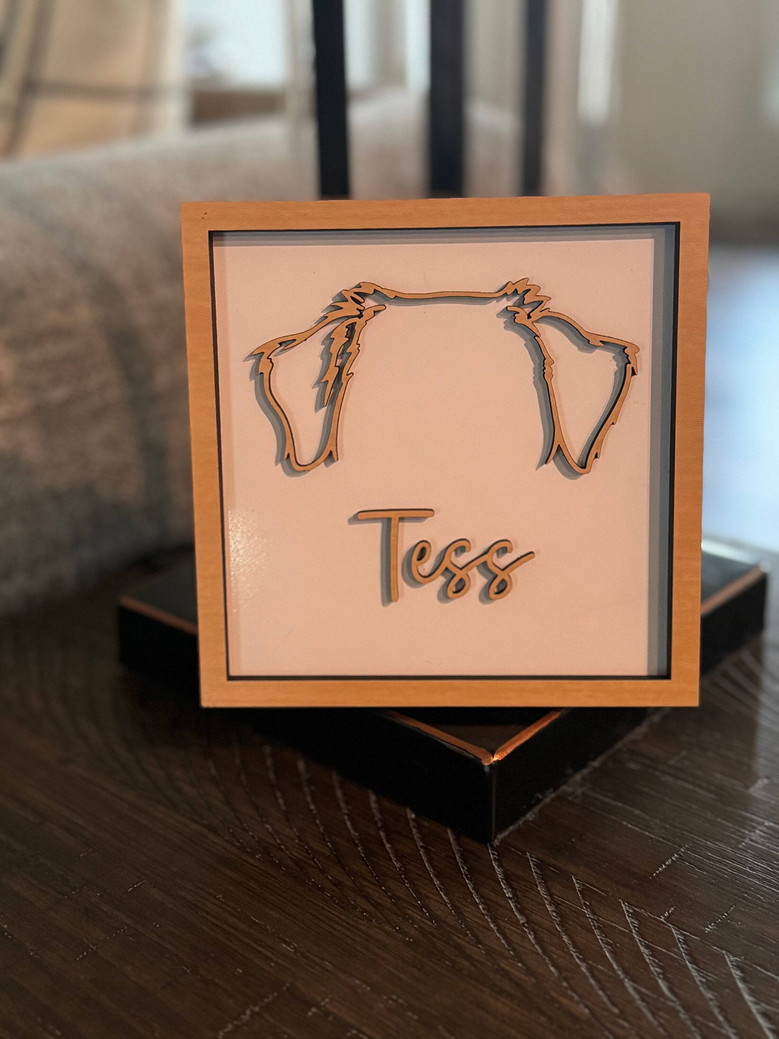 Personalized Pet Memorial Wooden Signs Featuring Dog Ears Line Drawing For Heartfelt Dog Memorial Gift