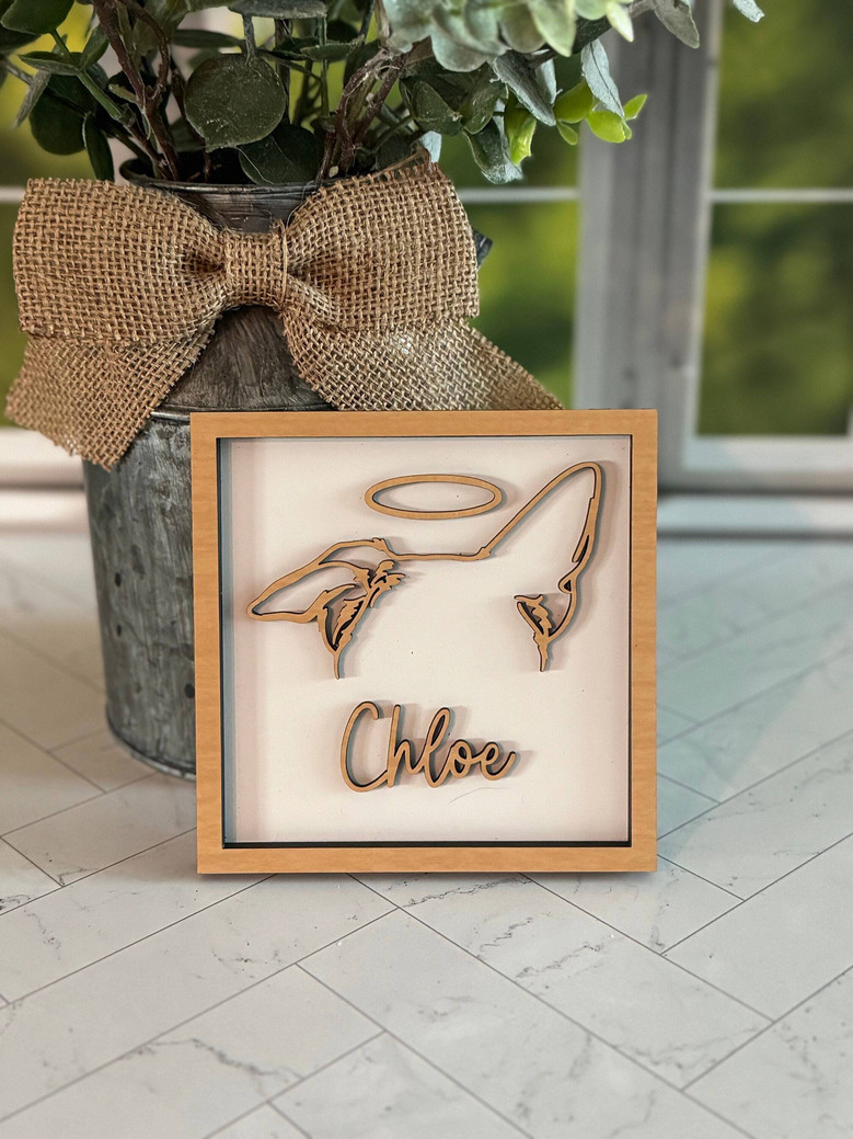Personalized Pet Memorial Wooden Signs Featuring Dog Ears Line Drawing For Heartfelt Dog Memorial Gift
