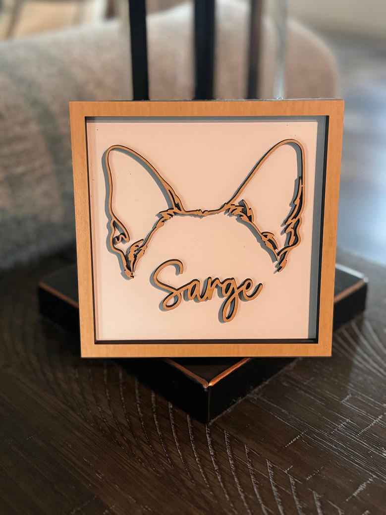 Personalized Pet Memorial Wooden Signs Featuring Dog Ears Line Drawing For Heartfelt Dog Memorial Gift