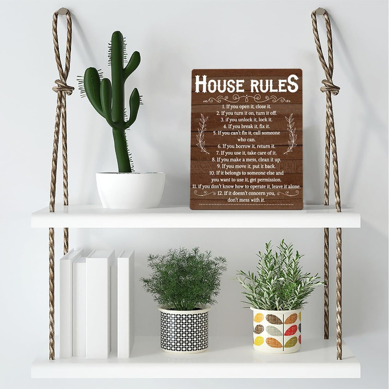 Rustic Family Rules Wooden Sign For Farmhouse Living Room Or Kitchen Decor - Thoughtful Wall Art