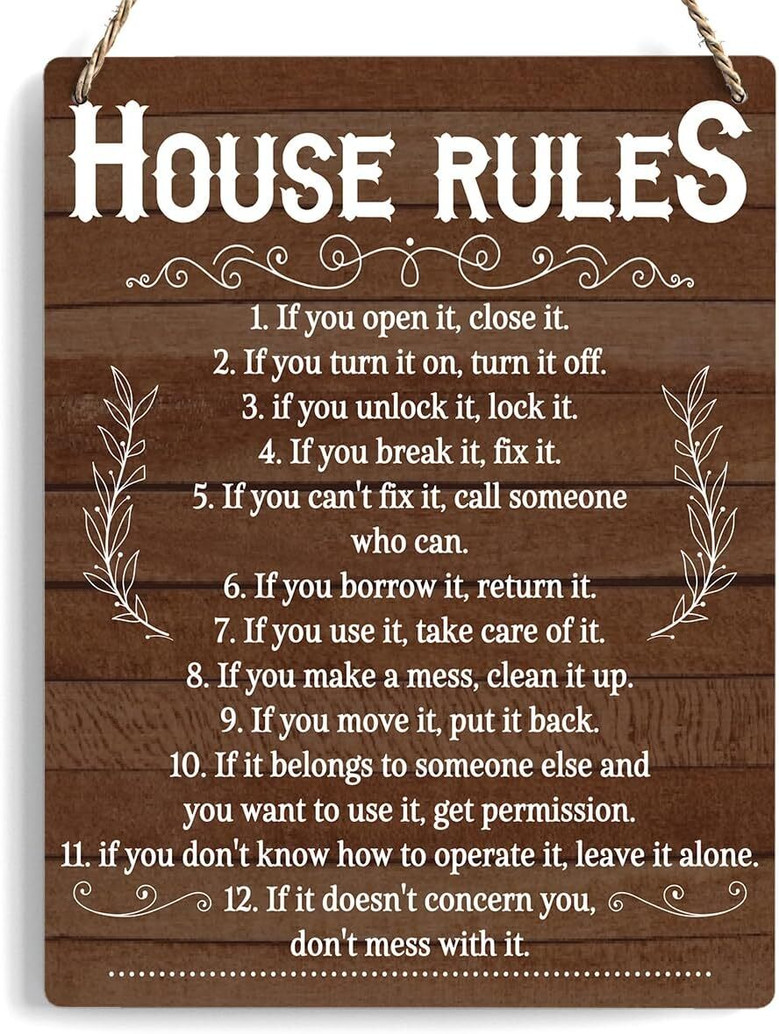 Rustic Family Rules Wooden Sign For Farmhouse Living Room Or Kitchen Decor - Thoughtful Wall Art