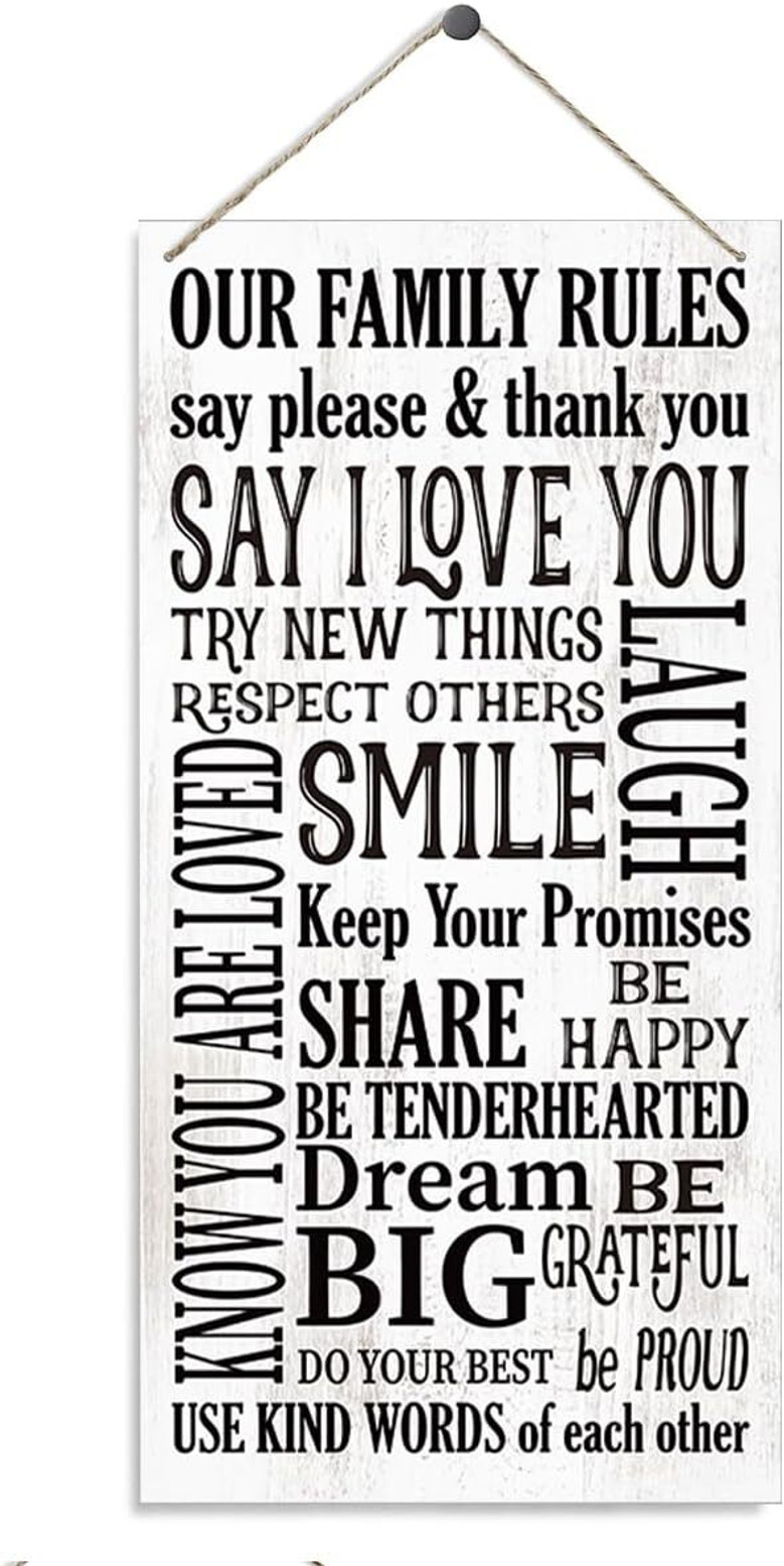 Heartfelt Family Rules Wood Sign For Living Room - Rustic Love Home Decoration