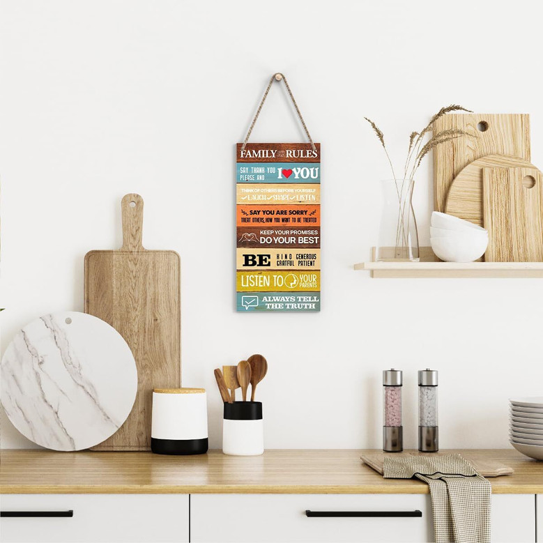 Personalized Rustic Farmhouse Family Rules Wooden Sign For Living Room Kitchen - Thoughtful Home Decor