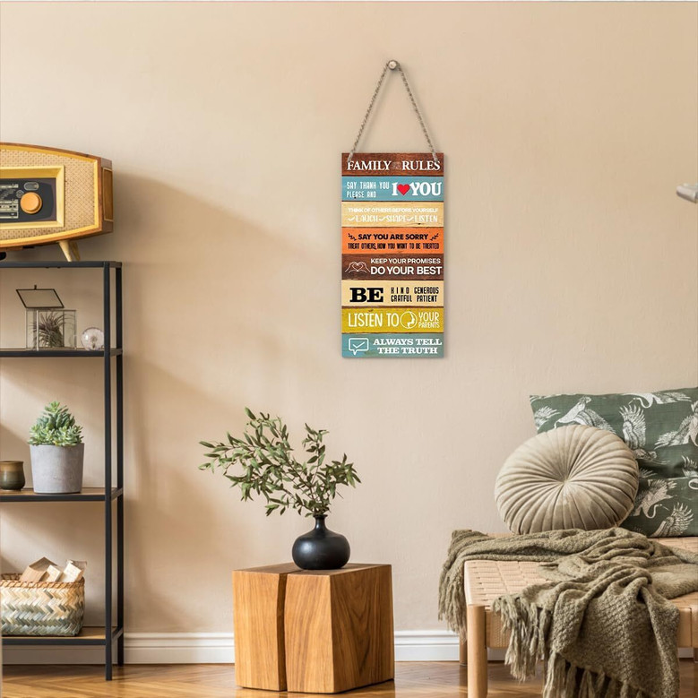 Personalized Rustic Farmhouse Family Rules Wooden Sign For Living Room Kitchen - Thoughtful Home Decor
