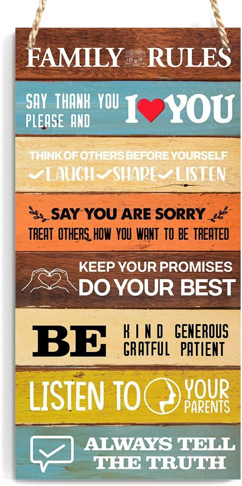 Personalized Rustic Farmhouse Family Rules Wooden Sign For Living Room Kitchen - Thoughtful Home Decor