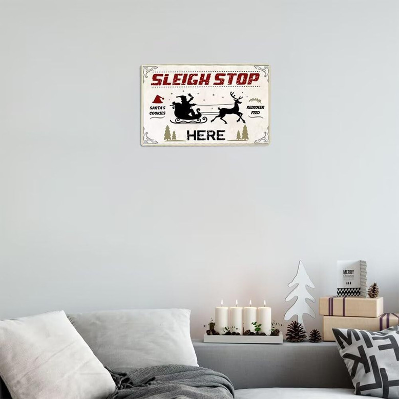 Vintage Santa's Sleigh Wall Art - Retro Metal Sign For Christmas, Front Door, Home Coffee Bar DéCor