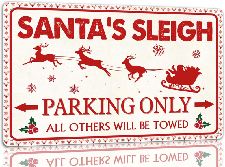 Santa's Sleigh Wall Art - Retro Metal Sign For Home And Cafe Christmas Decor