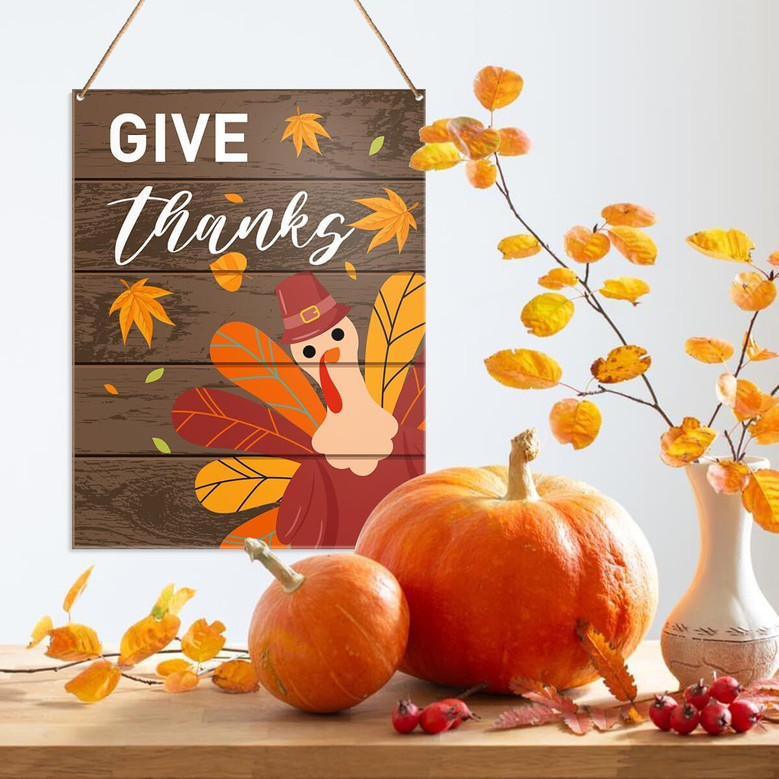 Thanksgiving Wall Art And Decor Rustic Wooden Sign For Fall – Farmhouse Style Give Thanks Plaque For Porch Or Front Door