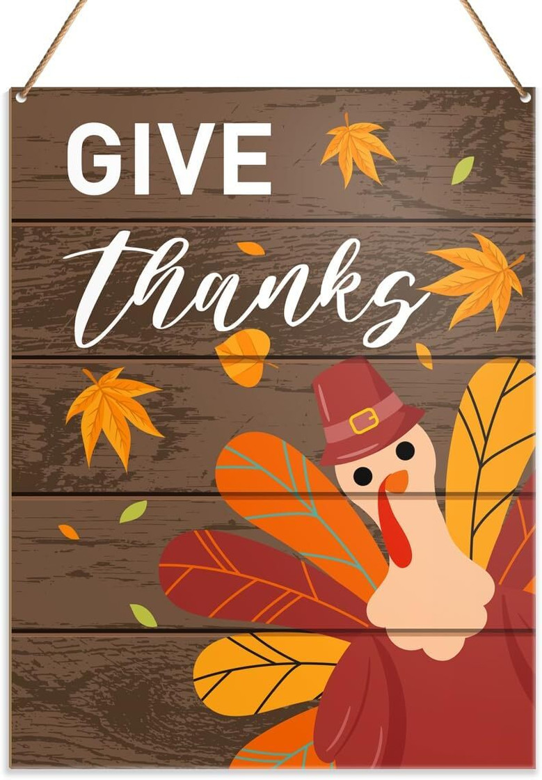 Thanksgiving Wall Art And Decor Rustic Wooden Sign For Fall – Farmhouse Style Give Thanks Plaque For Porch Or Front Door