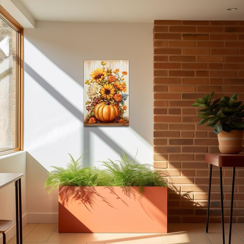 Pumpkin Sunflower Thanksgiving Canvas Wall Art For Living Room, Fall Harvest Decor