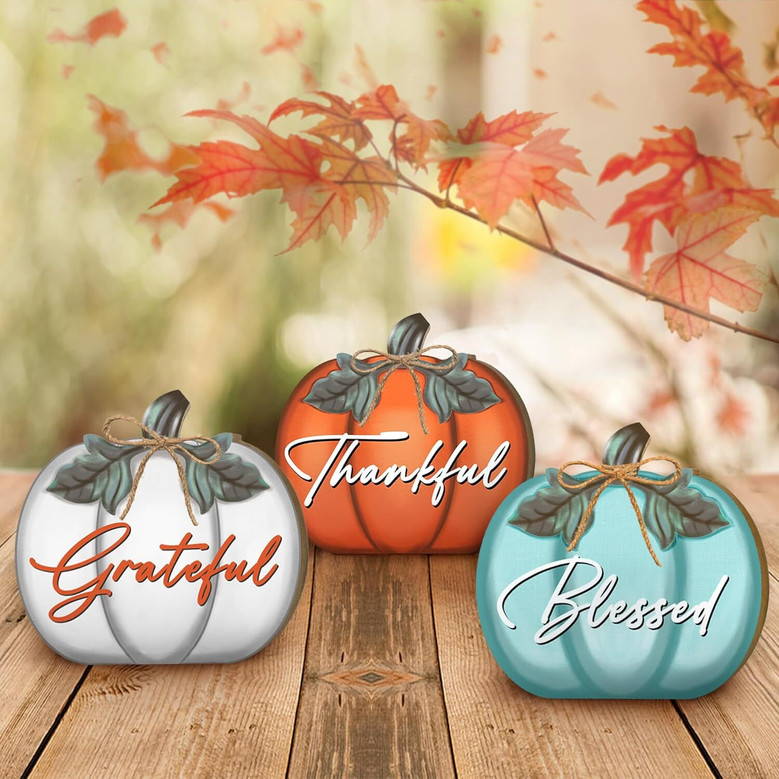 Thanksgiving Wall Art And Decor - Farmhouse Wooden Pumpkin Signs For Living Room And Dining Table