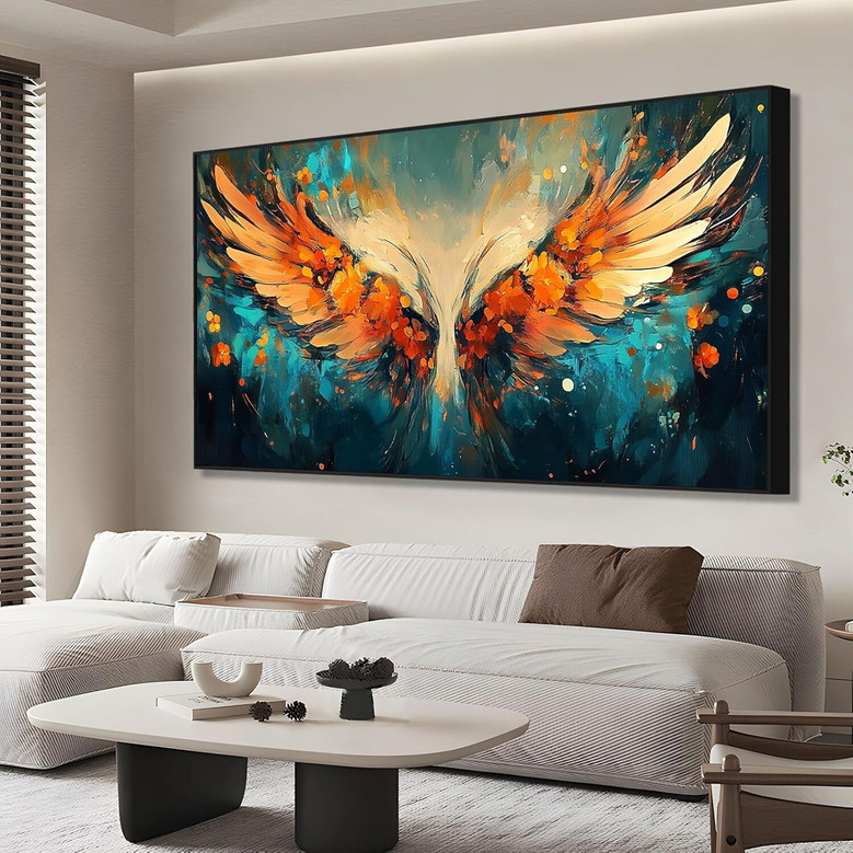 Colorful Angel Wings Canvas Wall Art - Gold Framed For Bedroom & Office DéCor