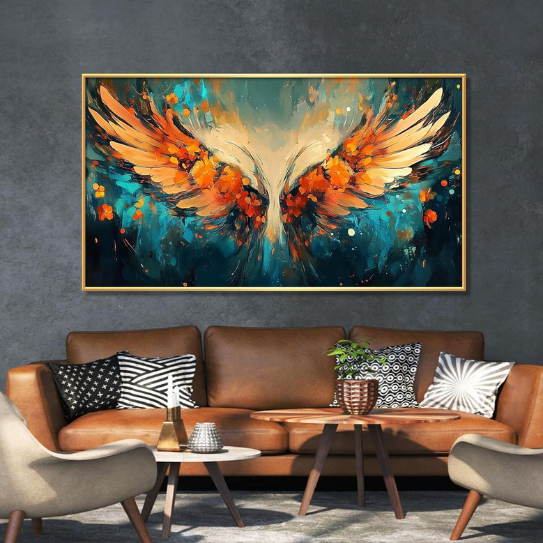 Colorful Angel Wings Canvas Wall Art - Gold Framed For Bedroom & Office DéCor
