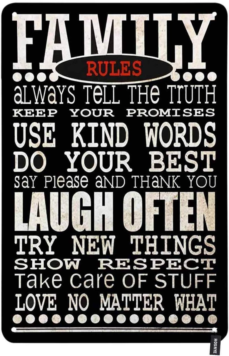 Vintage Style Family Rules Tin Sign For Home Bars Cafes - Thoughtful Wall Art Decoration